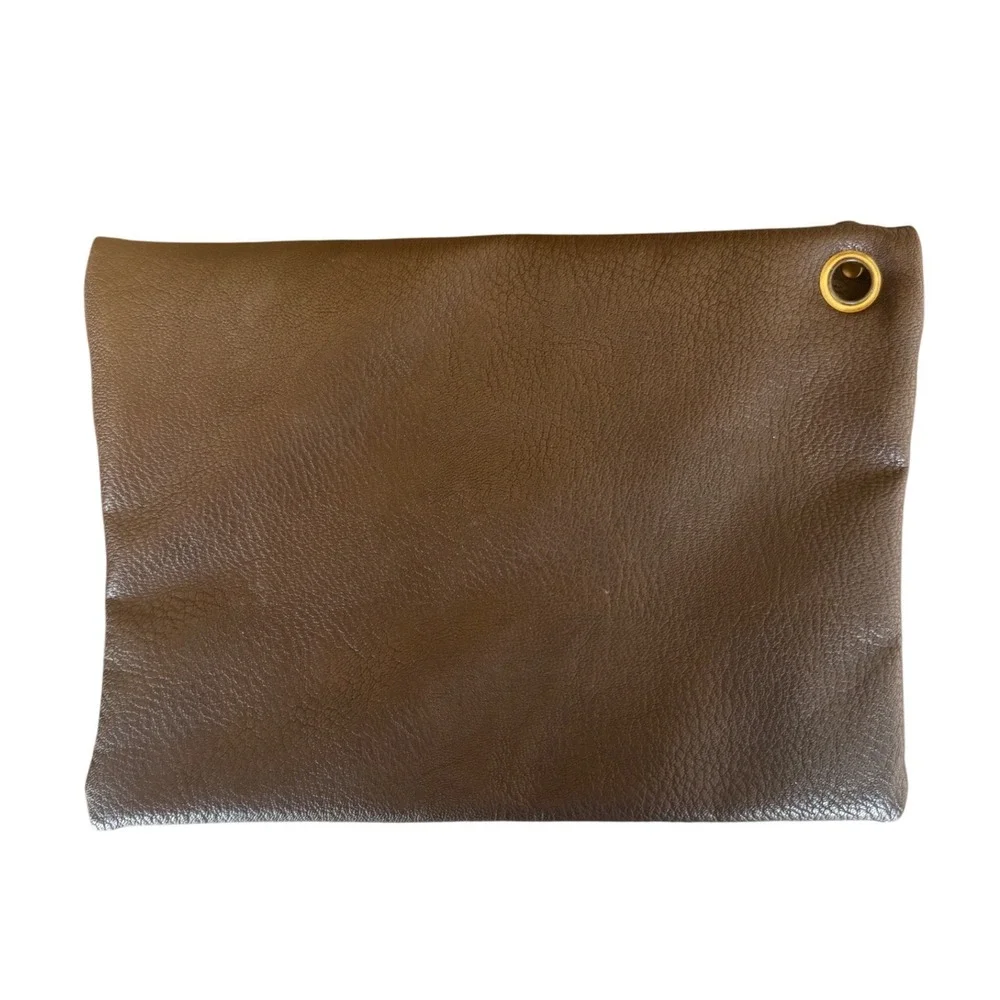 GH Bass & Co Brown‎ Faux Leather Zippered Pouch Organizer Bag Brass Hardware